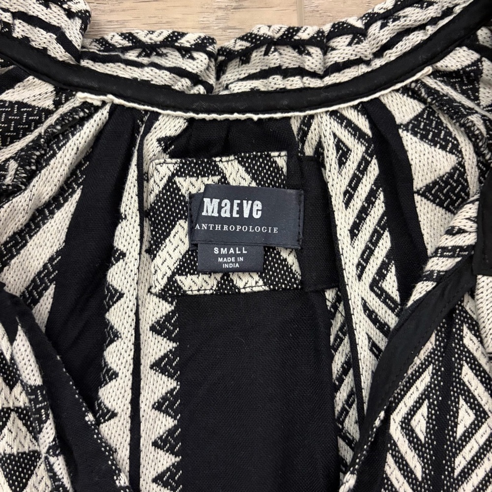 Anthropologie Black and White Geometric Long Sleeve Dress - Picture 6 of 7